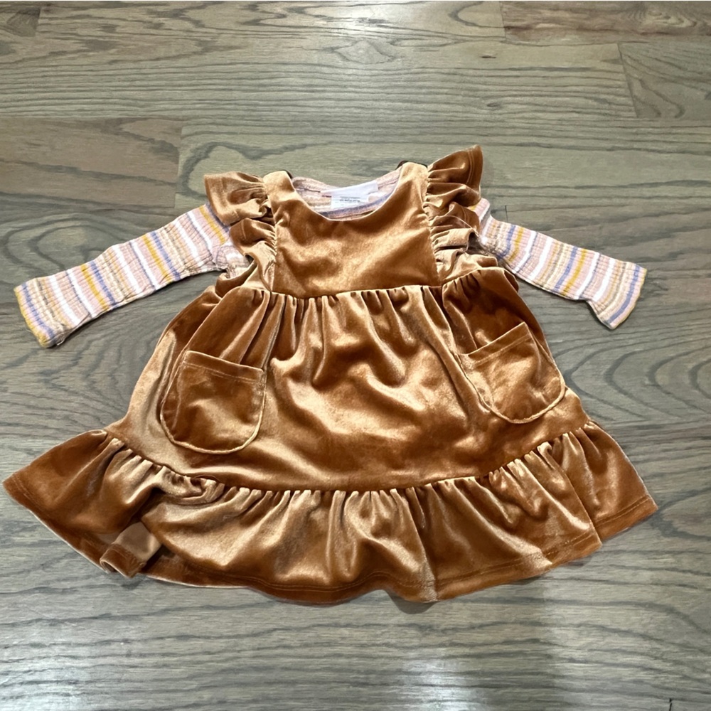 Bonnie Jean Baby Velvet Jumper/Dress 2 PC Set - Size 3-6 Months